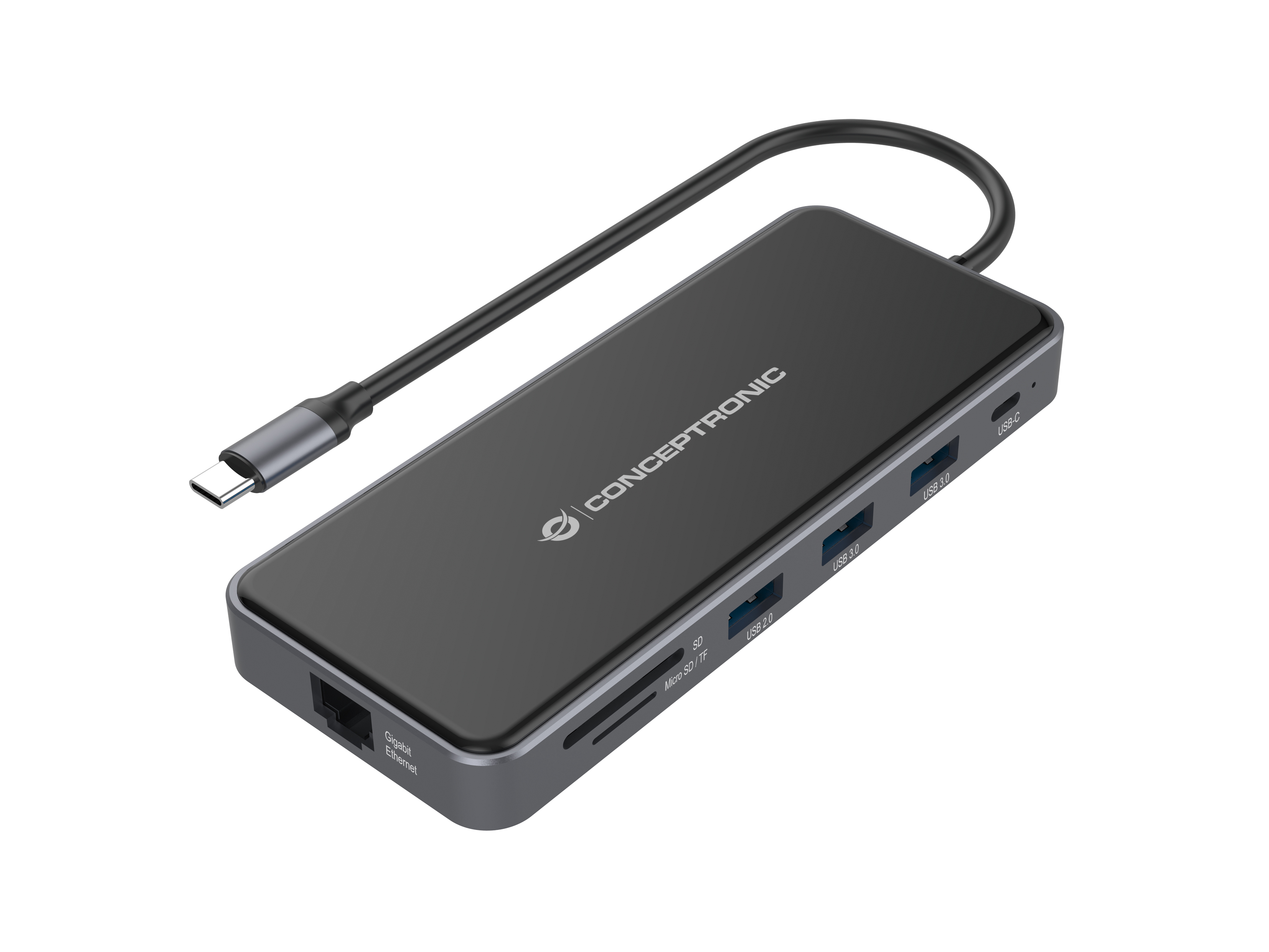 CONCEPTRONIC 12-1 Dock USB-C->2xHDMI/3xUSB-A/AUX/+ 25cm gr