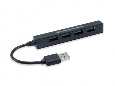 CONCEPTRONIC 4-Port Hub USB-A2.0->4xA2.0 schlank o.Netz. sw