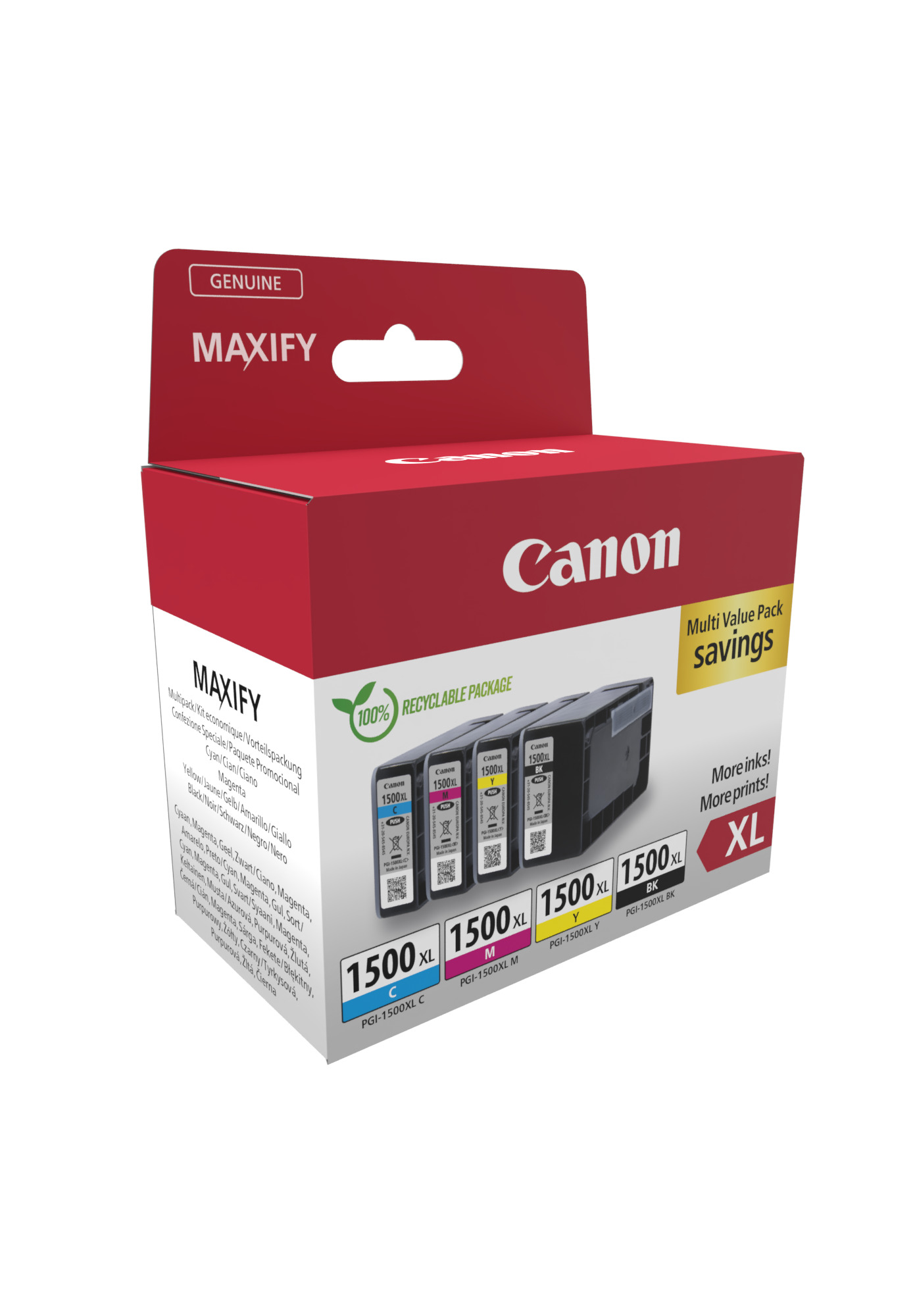 Canon PGI-1500 XL BK/C/M/Y schwarz, cyan, magenta, gelb Druckerpatronen, 4er-Set