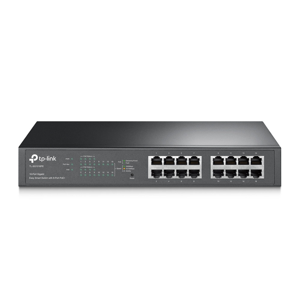TP-LINK TL-SG1016PE 16-Port Gigabit Desktop/Rackmount PoE+ Easy Smart Switch 16x Gigabit RJ45 including 8x PoE+ ports 110W PoE