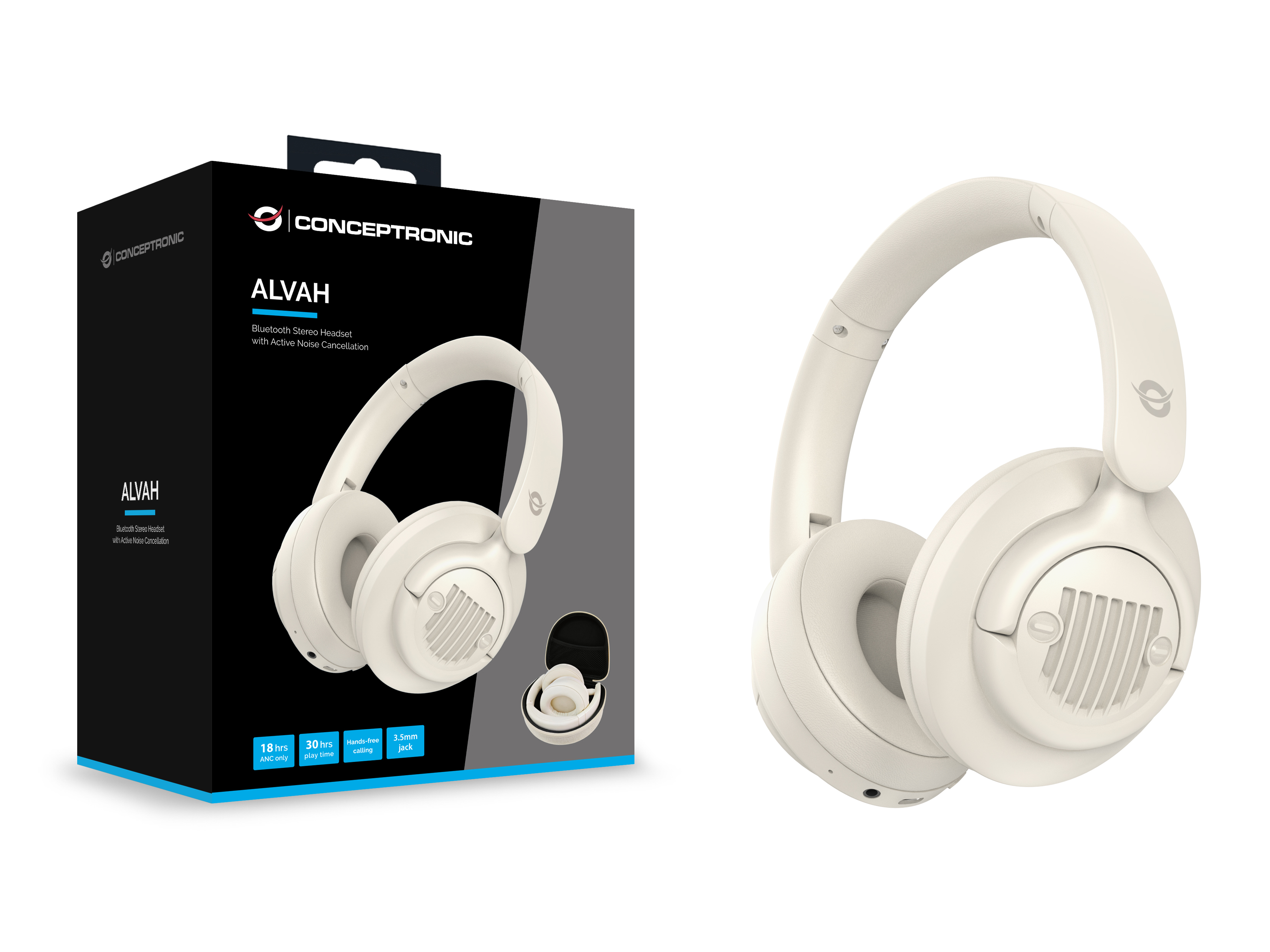 CONCEPTRONIC Headset Stereo WLS BT5.4/Mik./ANC/Case 25Std ws
