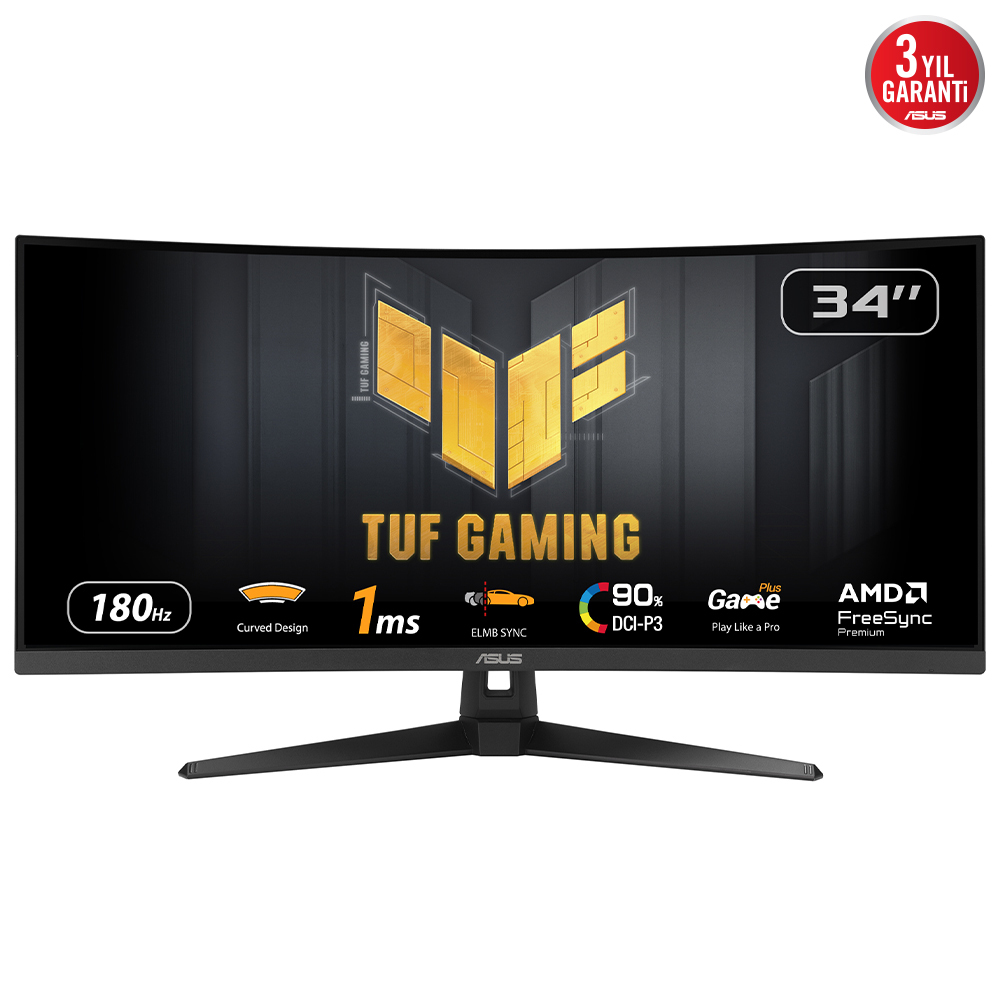 ASUS TUF Gaming VG34VQ3B 86,36cm 34Zoll VA WLED Curved 1500R UWQHD 21:9 180Hz 400cd/m2 1ms 2x2W 2xHDMI 2xDP Black