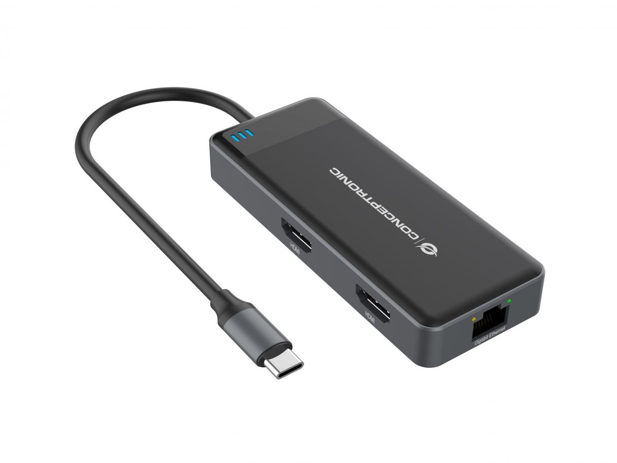 CONCEPTRONIC 7-1 Dock USB-C->2xHDMI/3xUSB-A/GbE/+ 25cm gr
