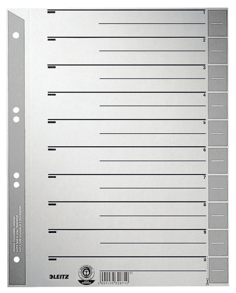 LEITZ Trennblätter 1652 DIN A4 1-0 grau, 230 g/qm, 100 St.
