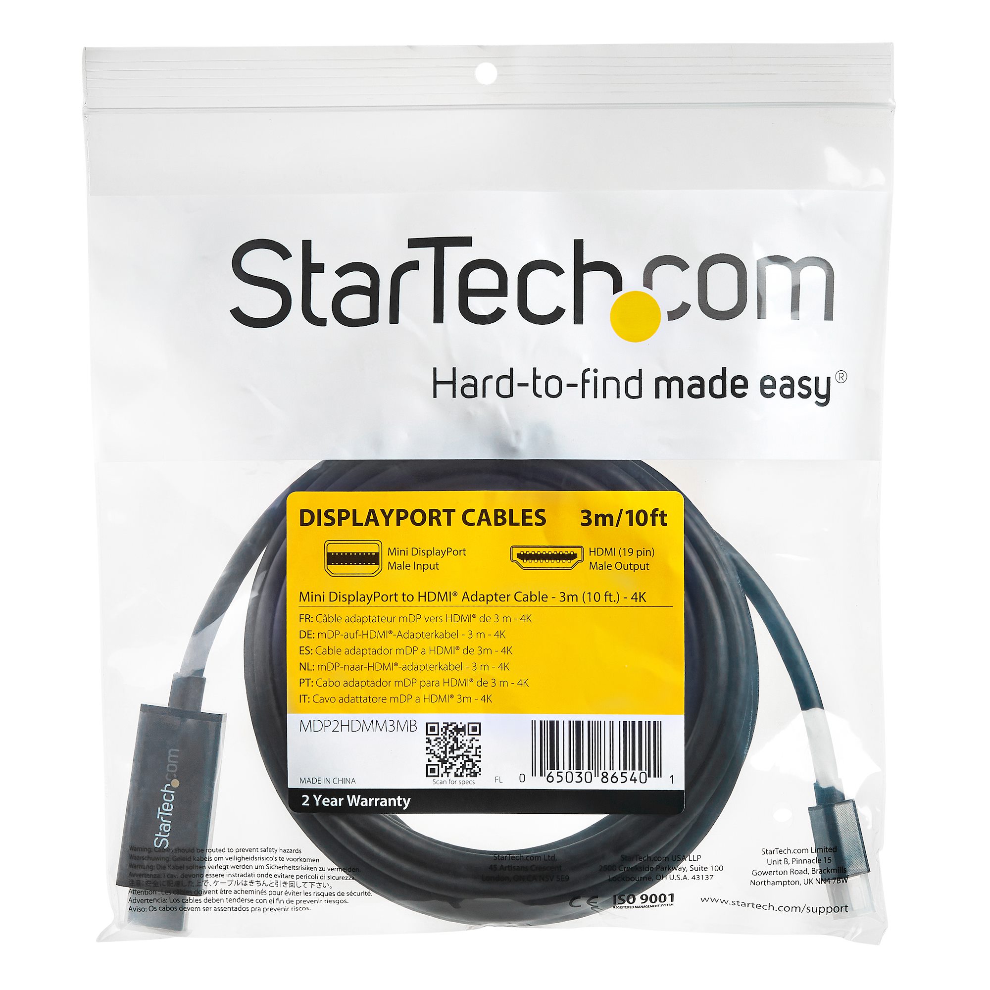 STARTECH.COM Mini DisplayPort auf HDMI Adapterkabel - Mini DP zu HDMI Adapter Kabel - 3m - Ultra HD 4K 30Hz - Schwarz