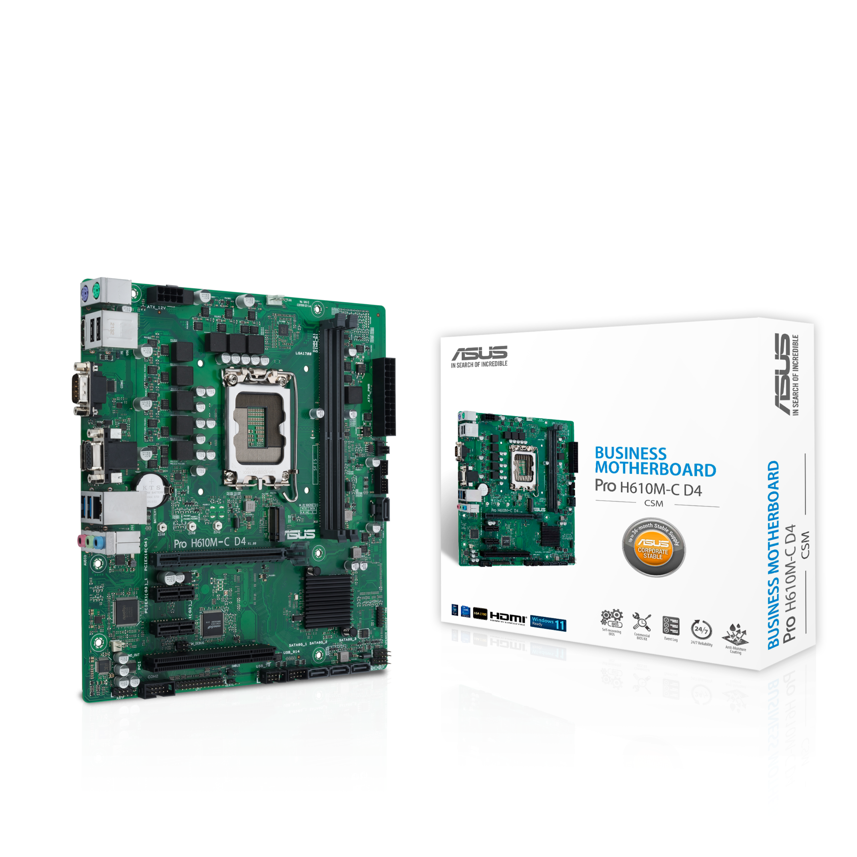 ASUS PRO H610M-C D4-CSM LGA1700 DDR4 1xHDMI 1xDP 1xPCIe 4xSATA 1xM.2 4xUSB 3.2 mATX MB