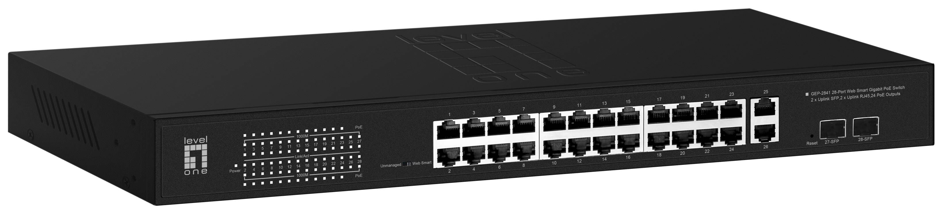 LevelOne PoE Switch 24xGE PoE/2xSFP 375W 19 WebSmart manag.
