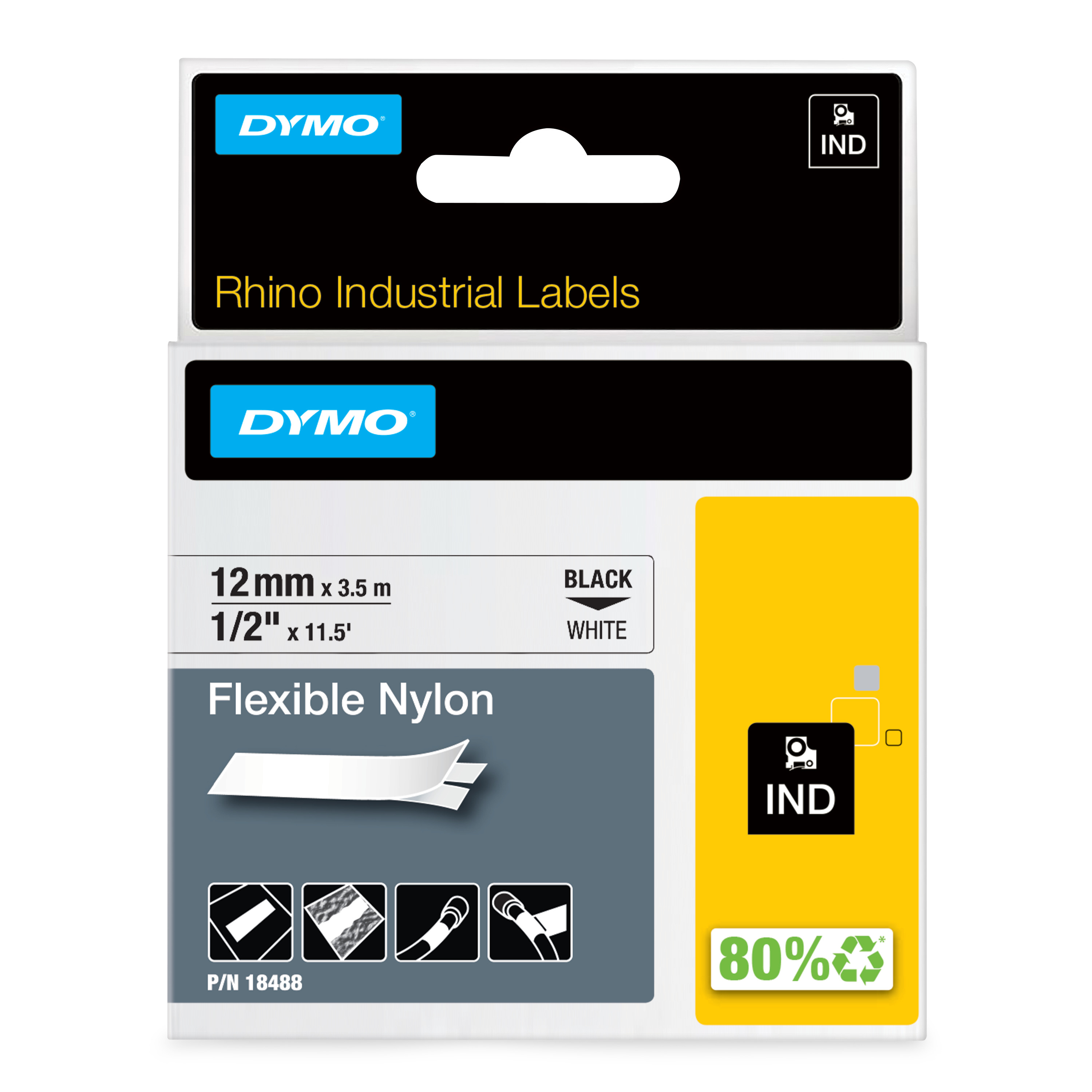 DYMO Rhino Band Nylon 12mmx3.5m schwarz->weiß