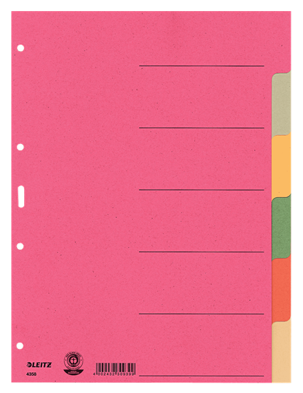 LEITZ Ordnerregister DIN A4 Vollformat blanko farbig 6-teilig, 1 Satz