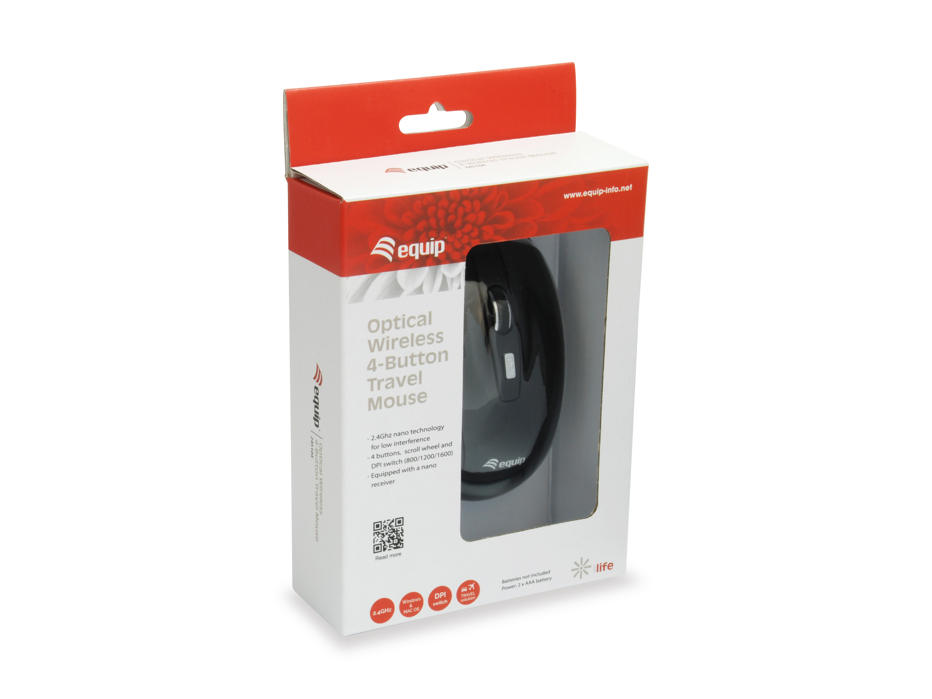 Equip Reisemaus Wireless USB-A + 4Tasten L+R schwarz