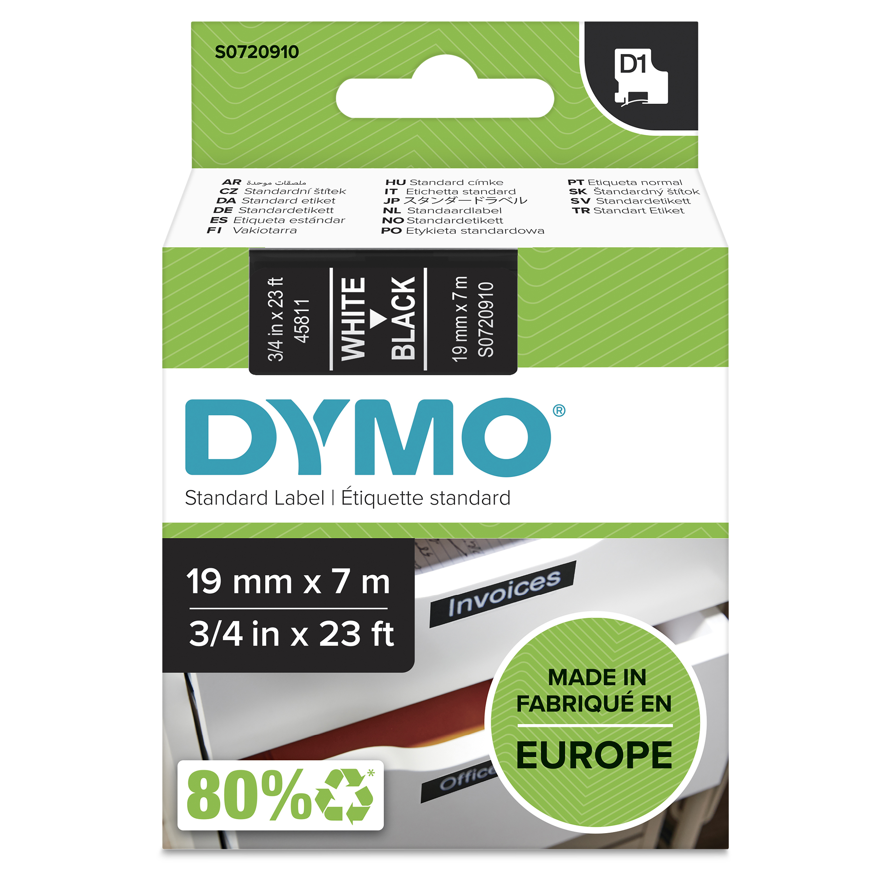 DYMO D1 Schriftband 45811 19mmx7.0m weiß ->schwarz