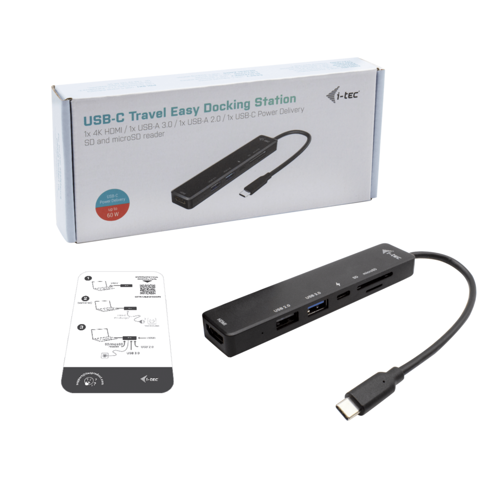 I-TEC USB-C Travel Easy Dock 1xHDMI 4K 1x USB-C 1xUSB 3.0 1xUSB 2.0 1xSD+1x microSD Kartenleser Power Delivery 60W 20cm USB-C Kabel