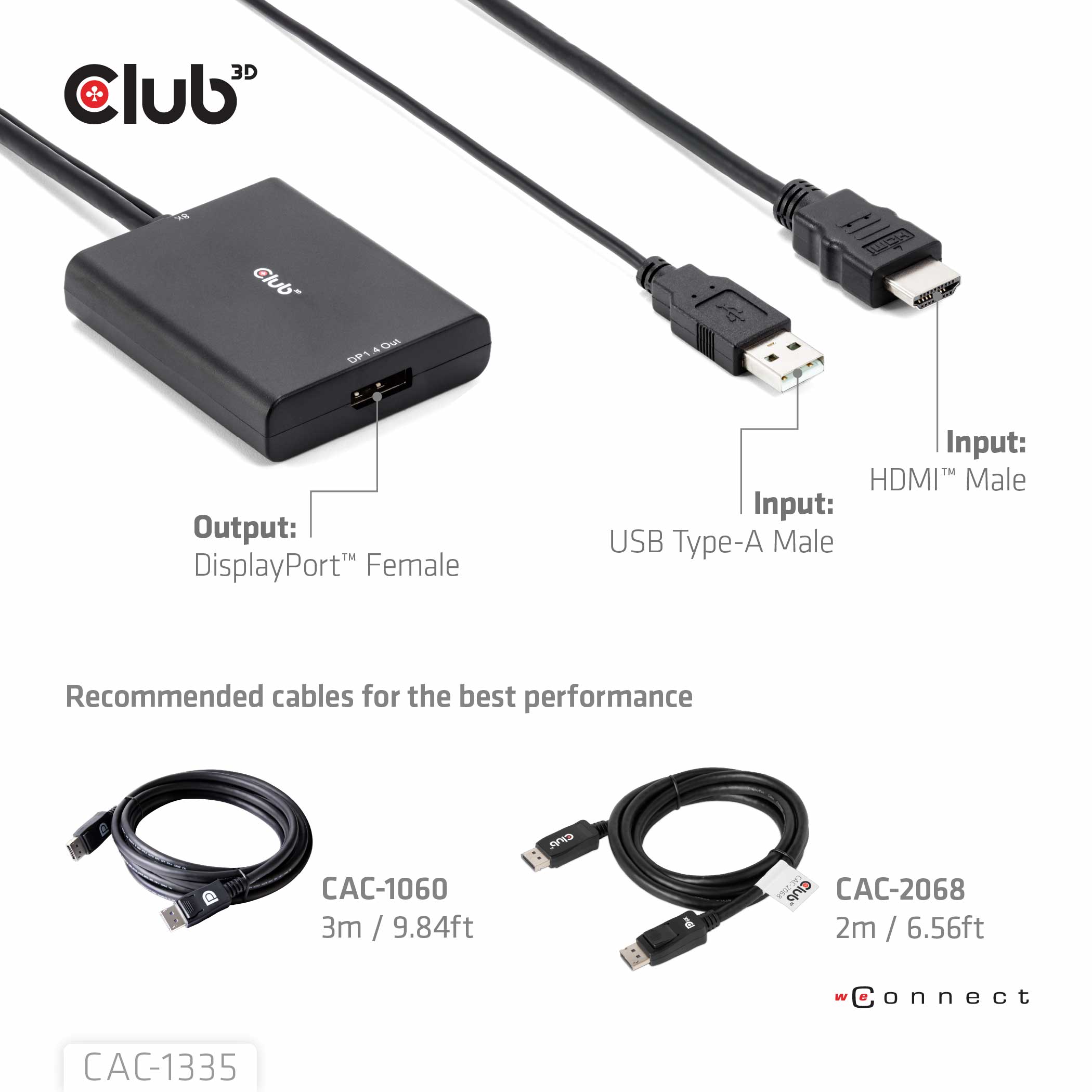 Club3D Adapter HDMI + MicroUSB > DP 4K120Hz aktiv St/Bu retail