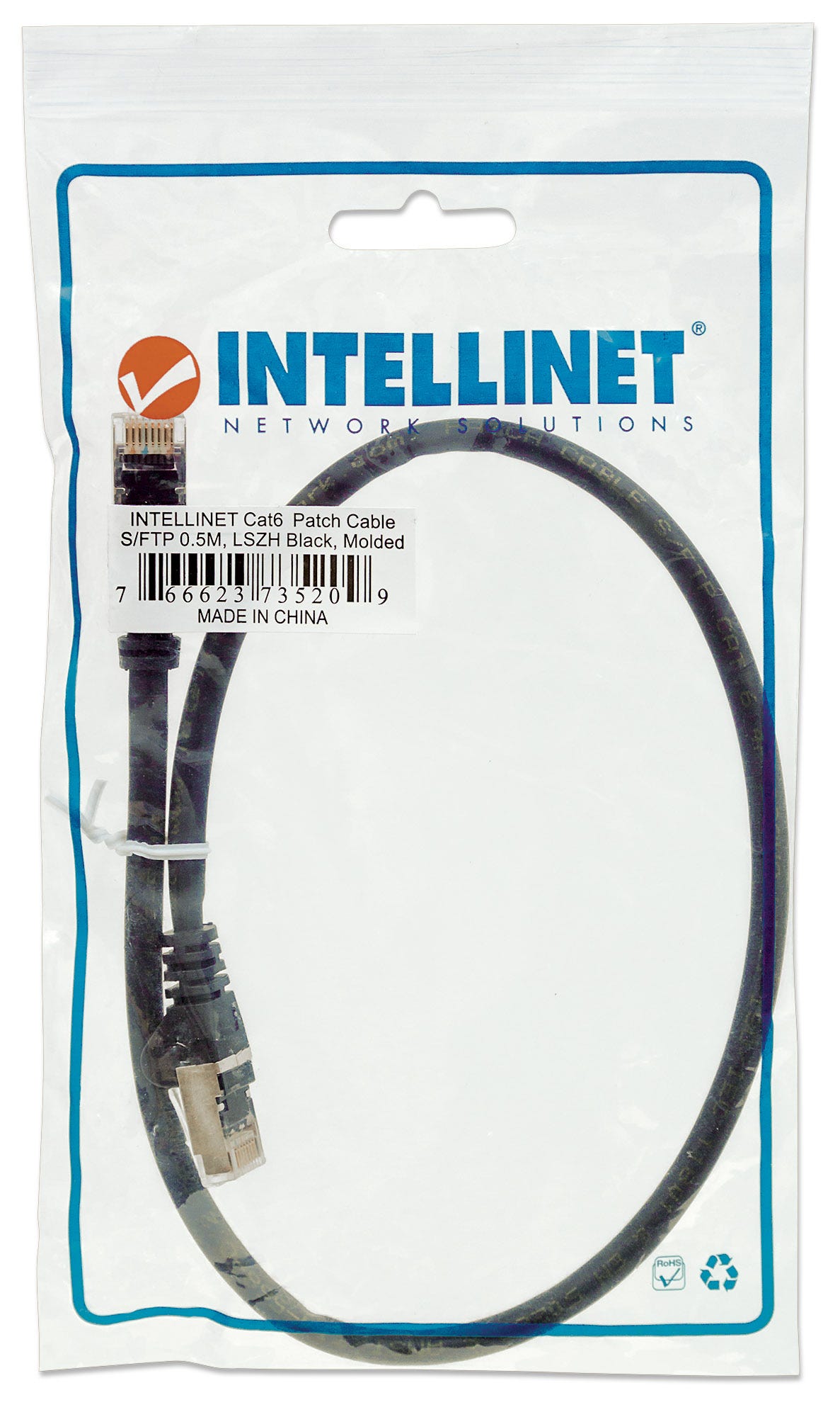 INTELLINET Patchkabel RJ45 S/FTP Cat6 Kupfer LSZH 0,5m schwa