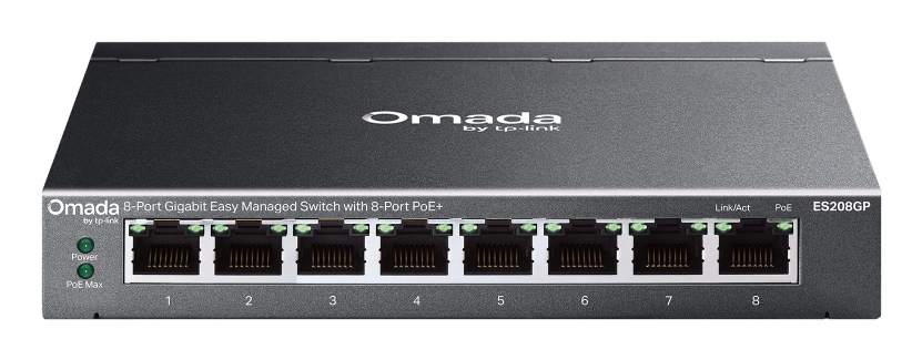 TP-LINK ES208GP Omada 8-Port Gigabit Easy Managed Switch 8× 10/100/1000 Mbps PoE+ lüfterlos 64W Power Budget