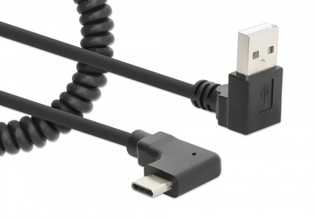 MANHATTAN Spiralkabel USB-A auf USB-C Ladekabel 1m schwarz