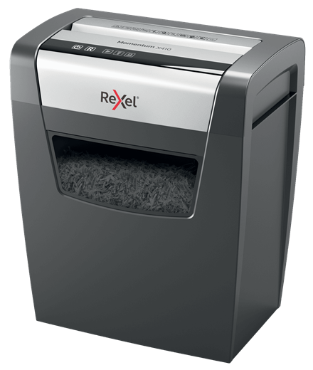Rexel Momentum X410 Aktenvernichter mit Partikelschnitt P-4, 4 x 28 mm, bis 10 Blatt, schwarz