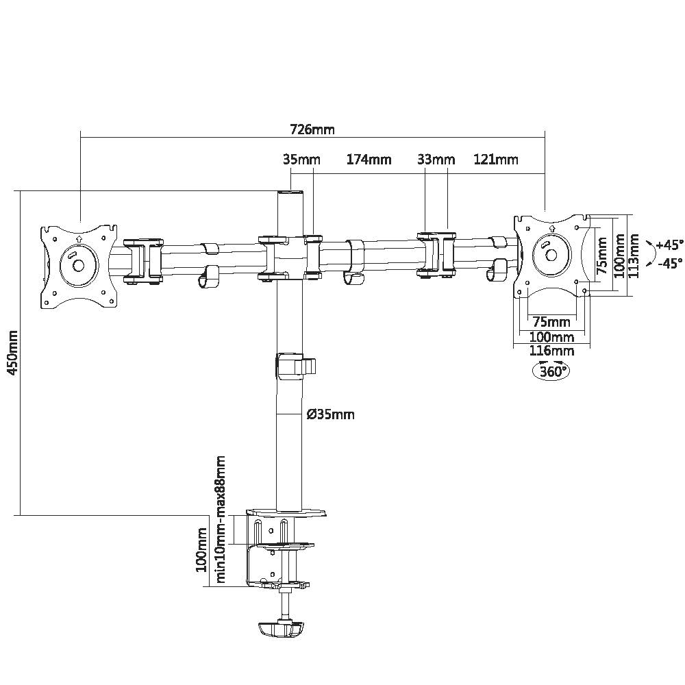 Equip Tischhalterung 13-27/2TFT 360° H.verst. 8Kg schwarz retail