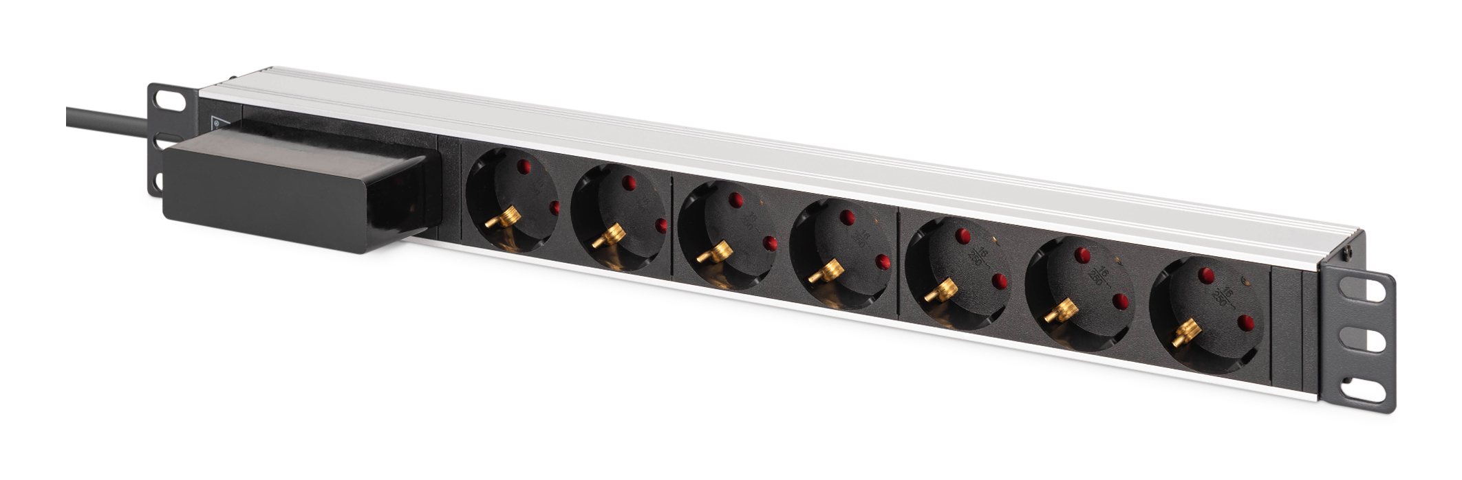 1U ALUMINIUM PDU 7X SCHUKO RACKMOUNT 1X CIRCUIT BREAKER