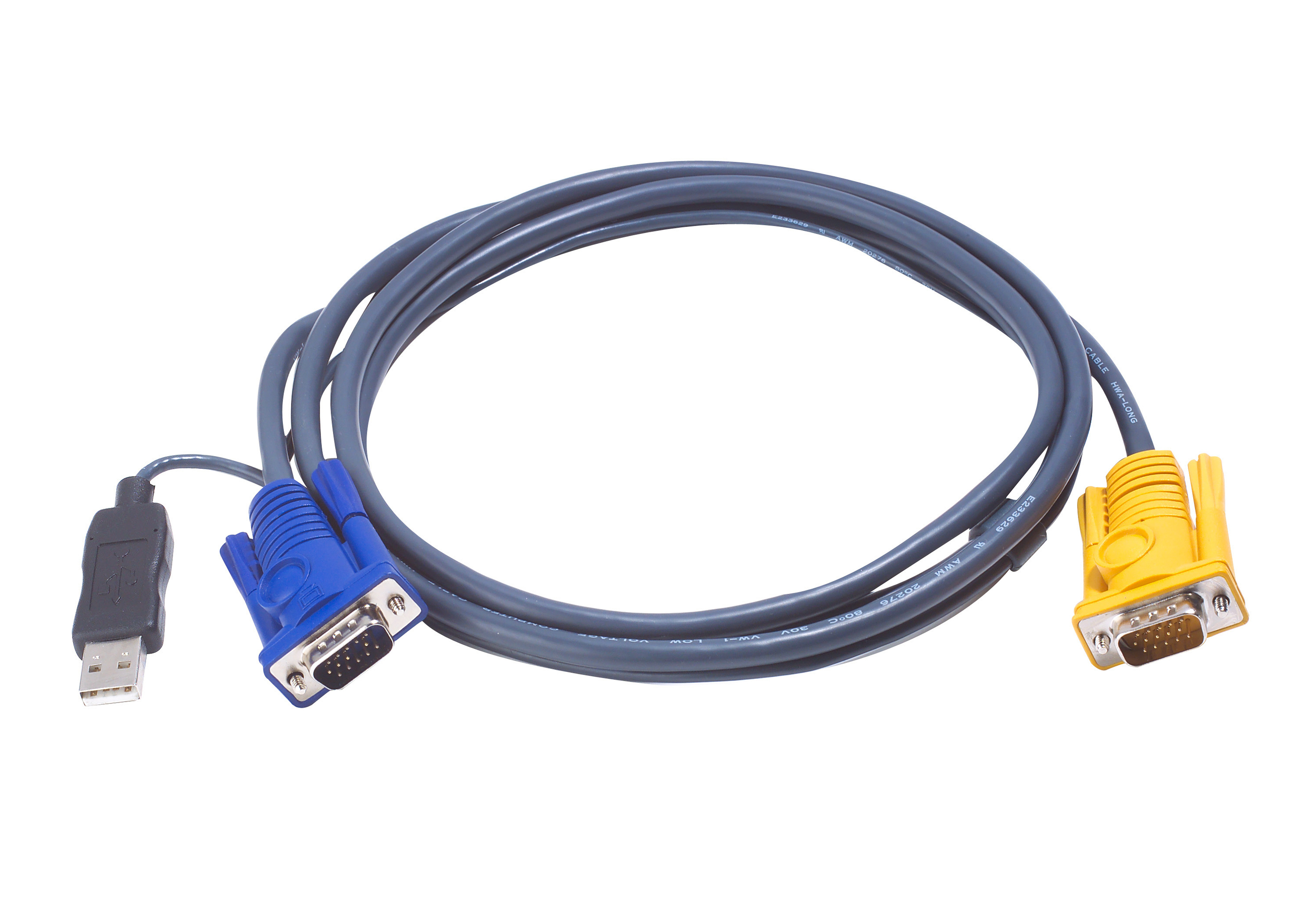 ATEN 2L-5203UP KVM-Kabel VGA USB mit eingebautem PS/2-USB-Konverter schwarz 3m