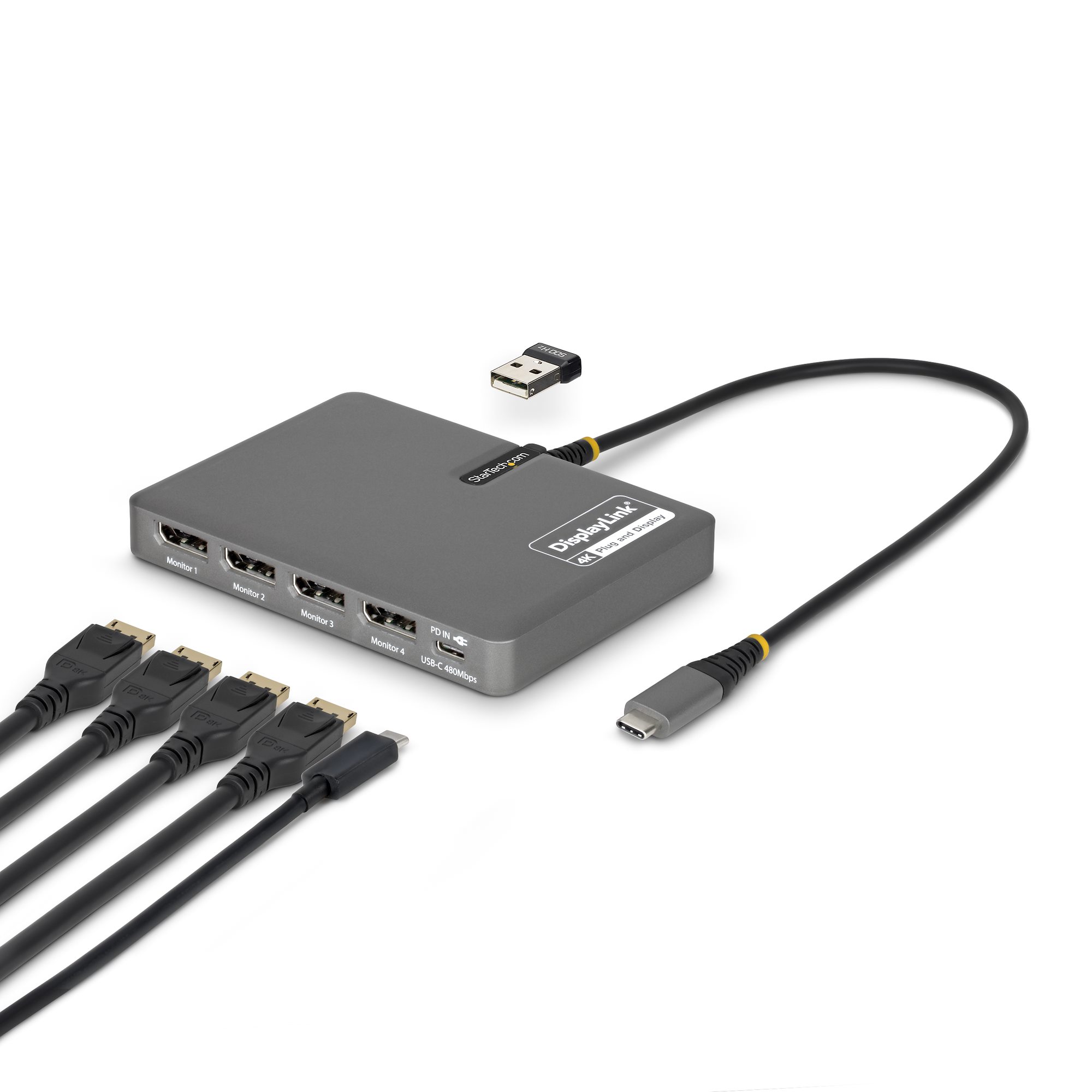 USB-C TO QUAD DP ADAPTER ADAPTER 4K 60HZ DISPLAYPORT PD