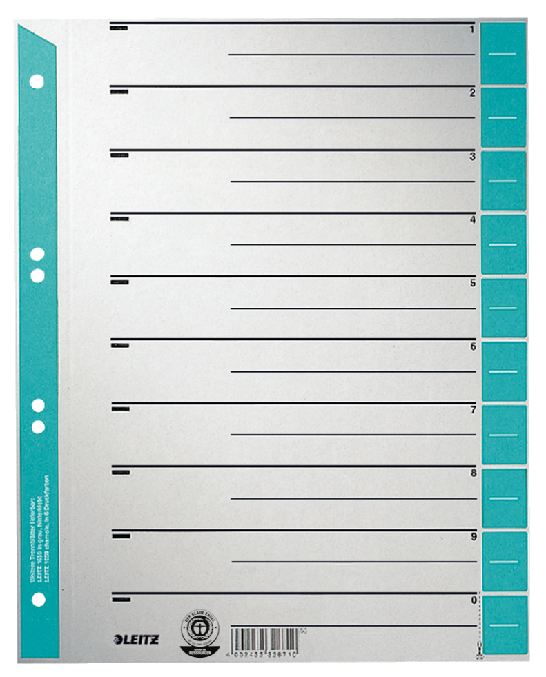 LEITZ Trennblätter 1652 DIN A4 1-0 hellblau, 230 g/qm, 100 St.