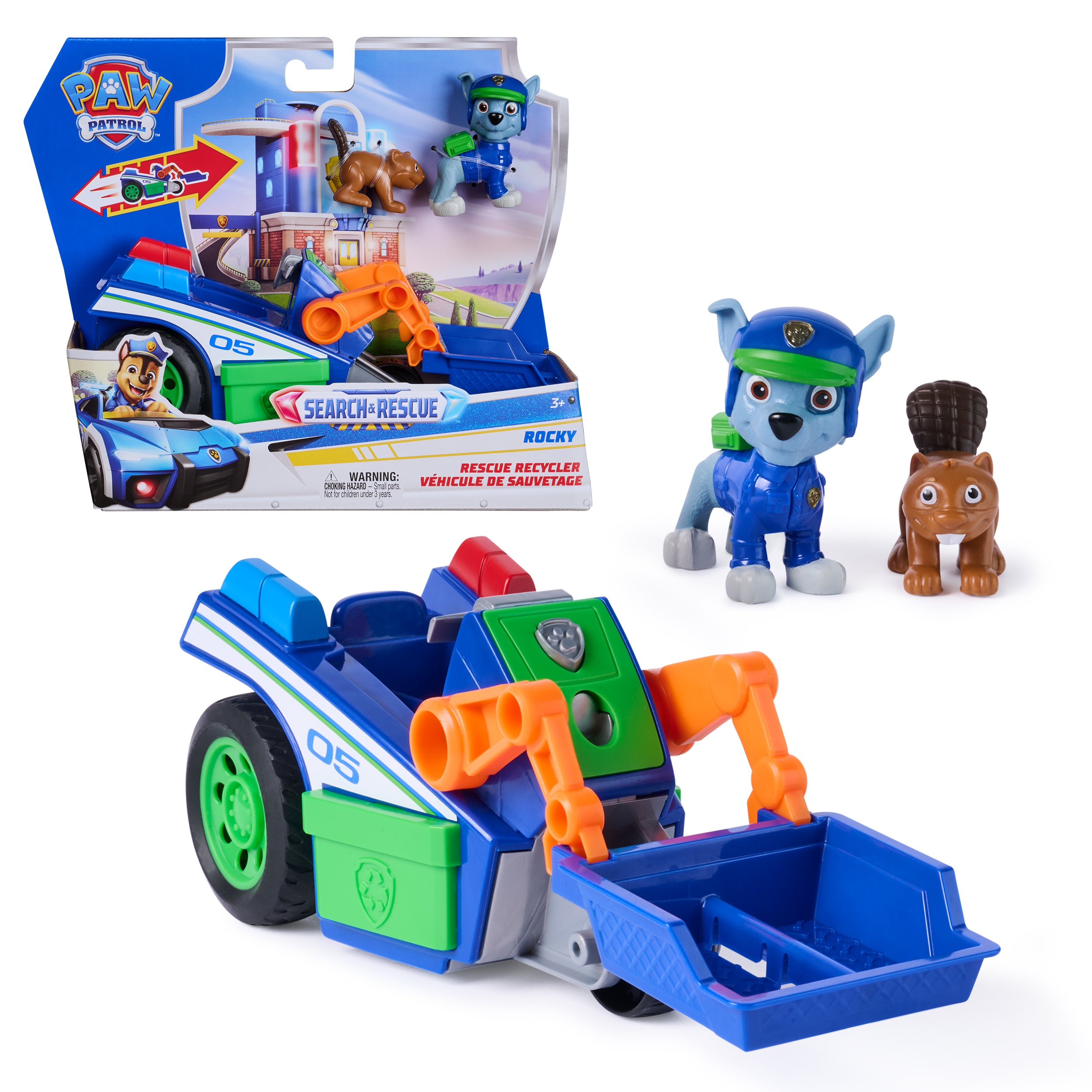 Paw Patrol - Search & Rescue: Rockys Recycling-Fahrzeug mit 2 Figuren, Spielfahrzeug