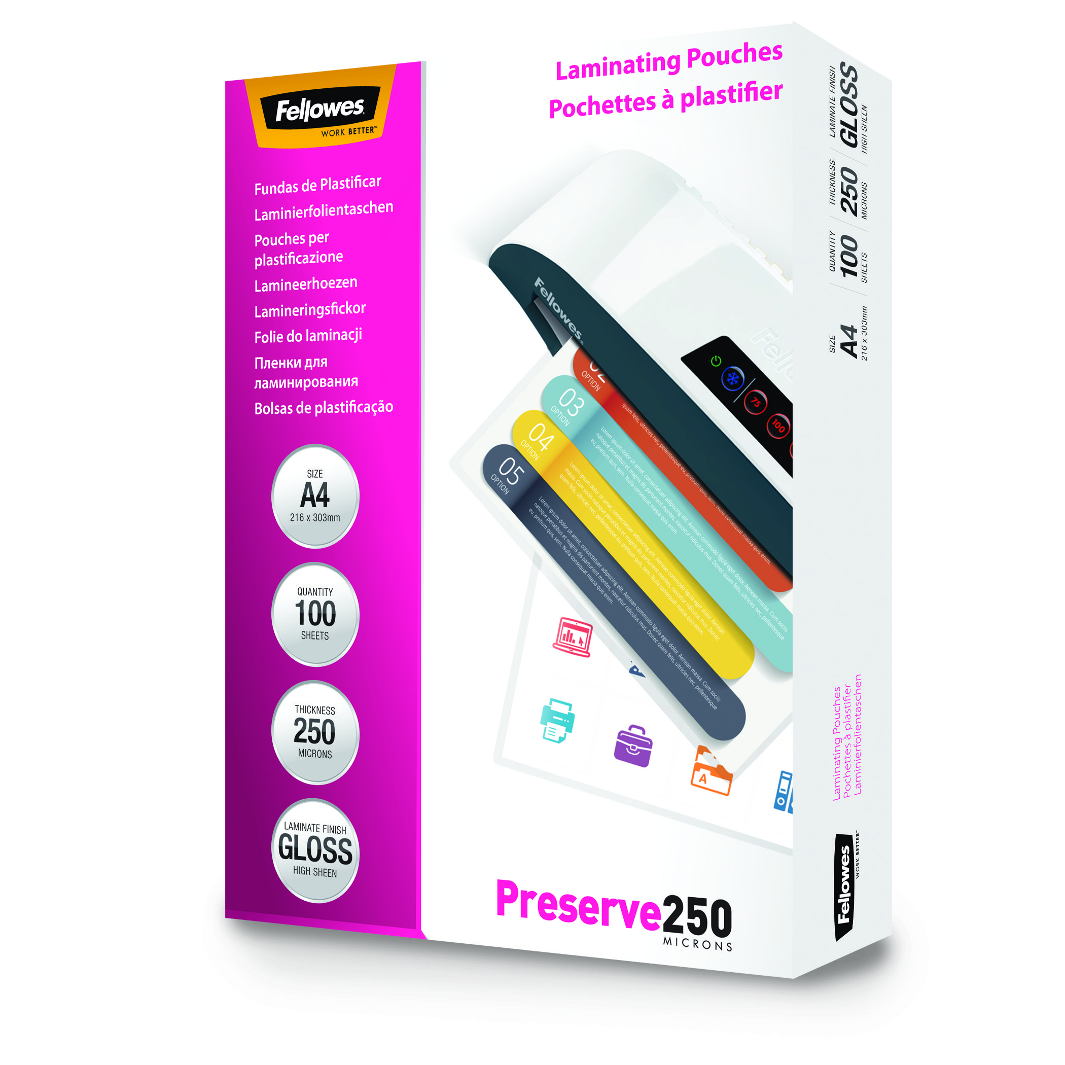 Fellowes Laminierfolien Preserve250 glänzend für A4 250 micron, 100 St.