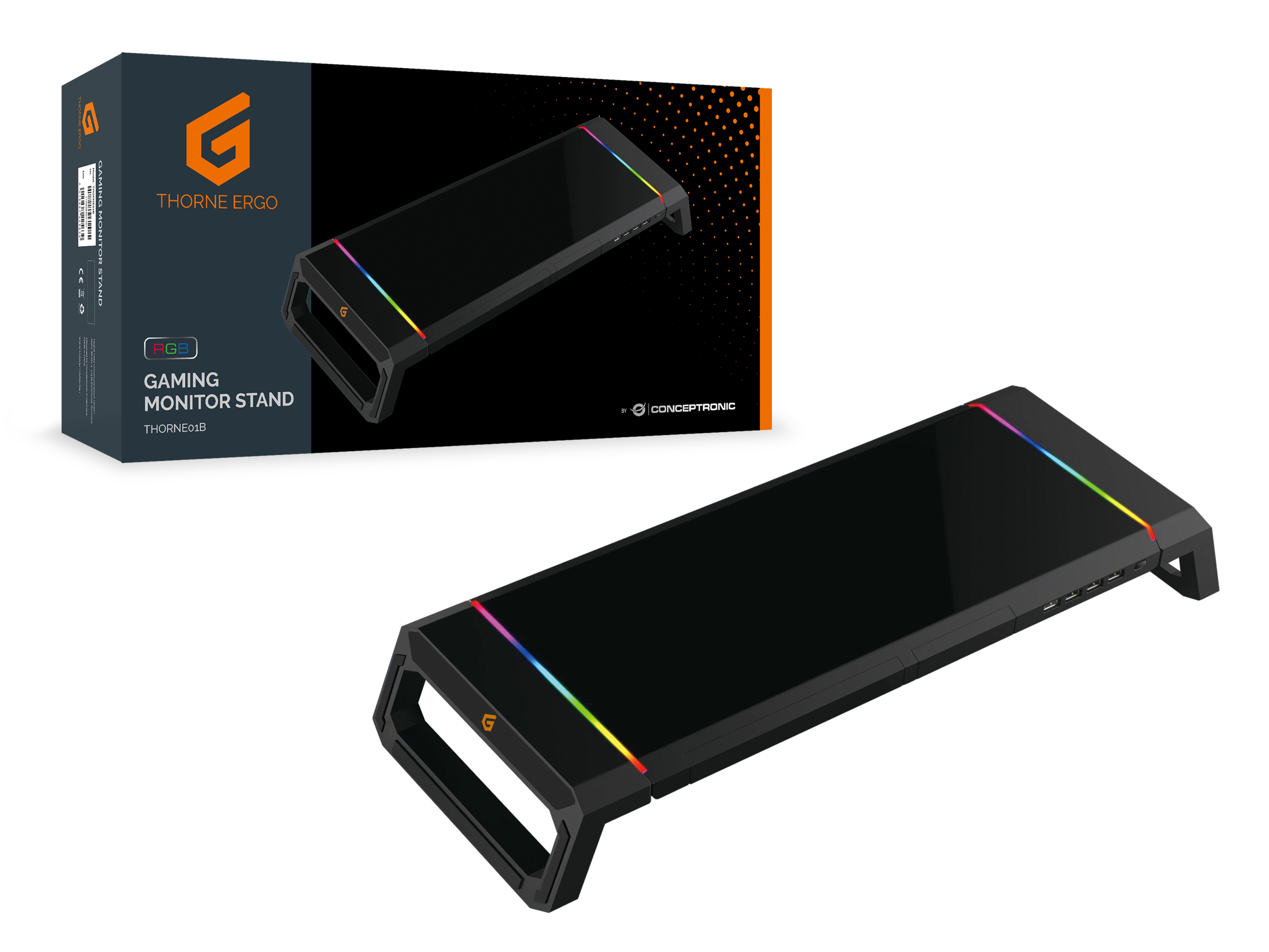 CONCEPTRONIC Monitortischerhöhung Gaming +4xUSB-A2.0 schwarz