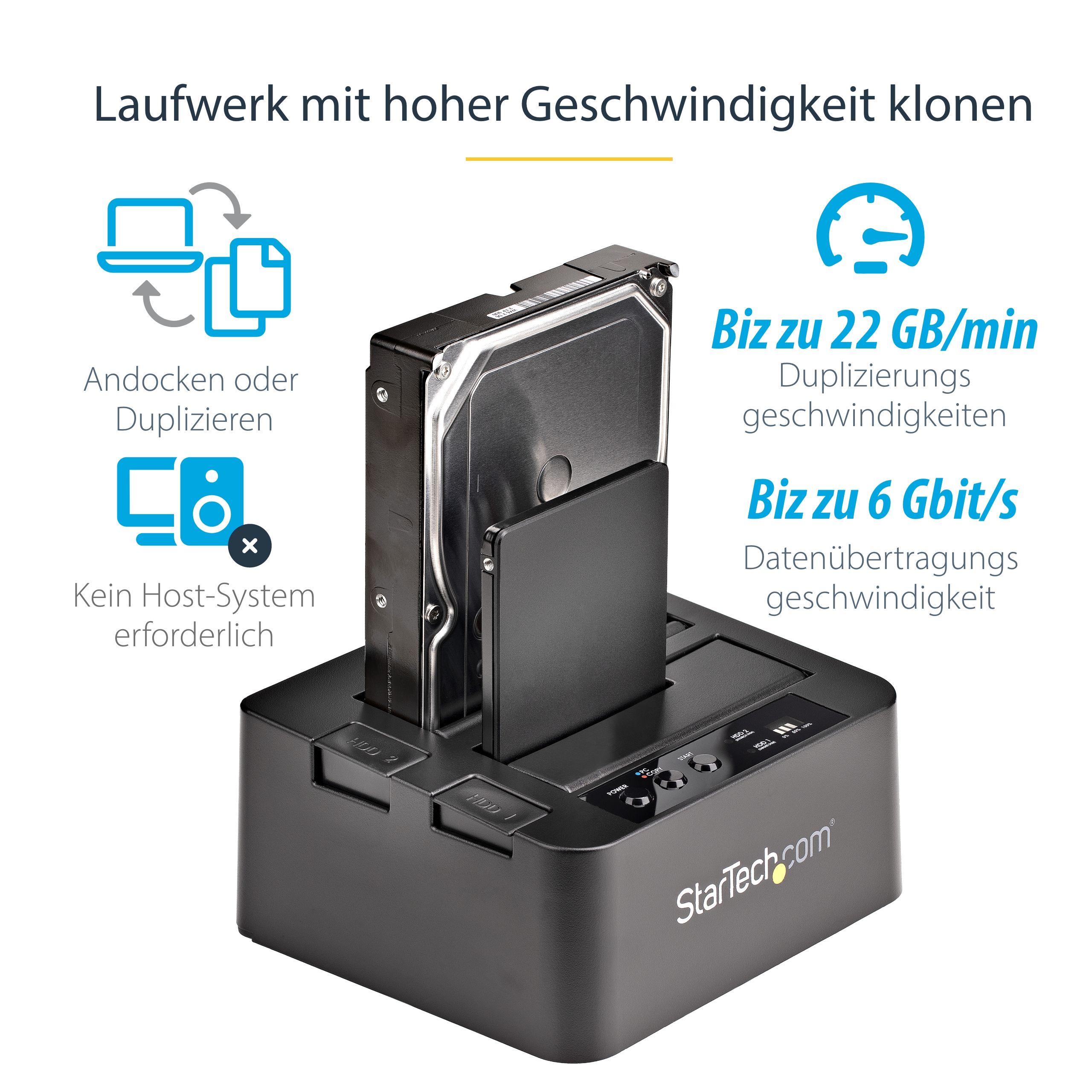 STARTECH.COM USB 3.0/eSATA auf 6,35/8,89cm 2,5/3,5Zoll Festplatten Duplizierer Dock - Kopierstation mit SATA 6Gb/s für HDD /SSD