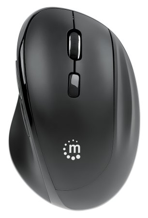 MANHATTAN Ergonomische Wireless Maus mit 2-in-1 USB-Empfänger USB-A- und USB-C-Kombiempfänger handgelenkfreundliche Kontur schwarz
