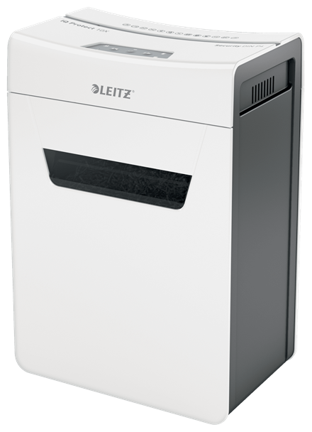 LEITZ IQ 10X Protect Premium Aktenvernichter mit Partikelschnitt P-4, 4 x 40 mm, bis 10 Blatt, weiß