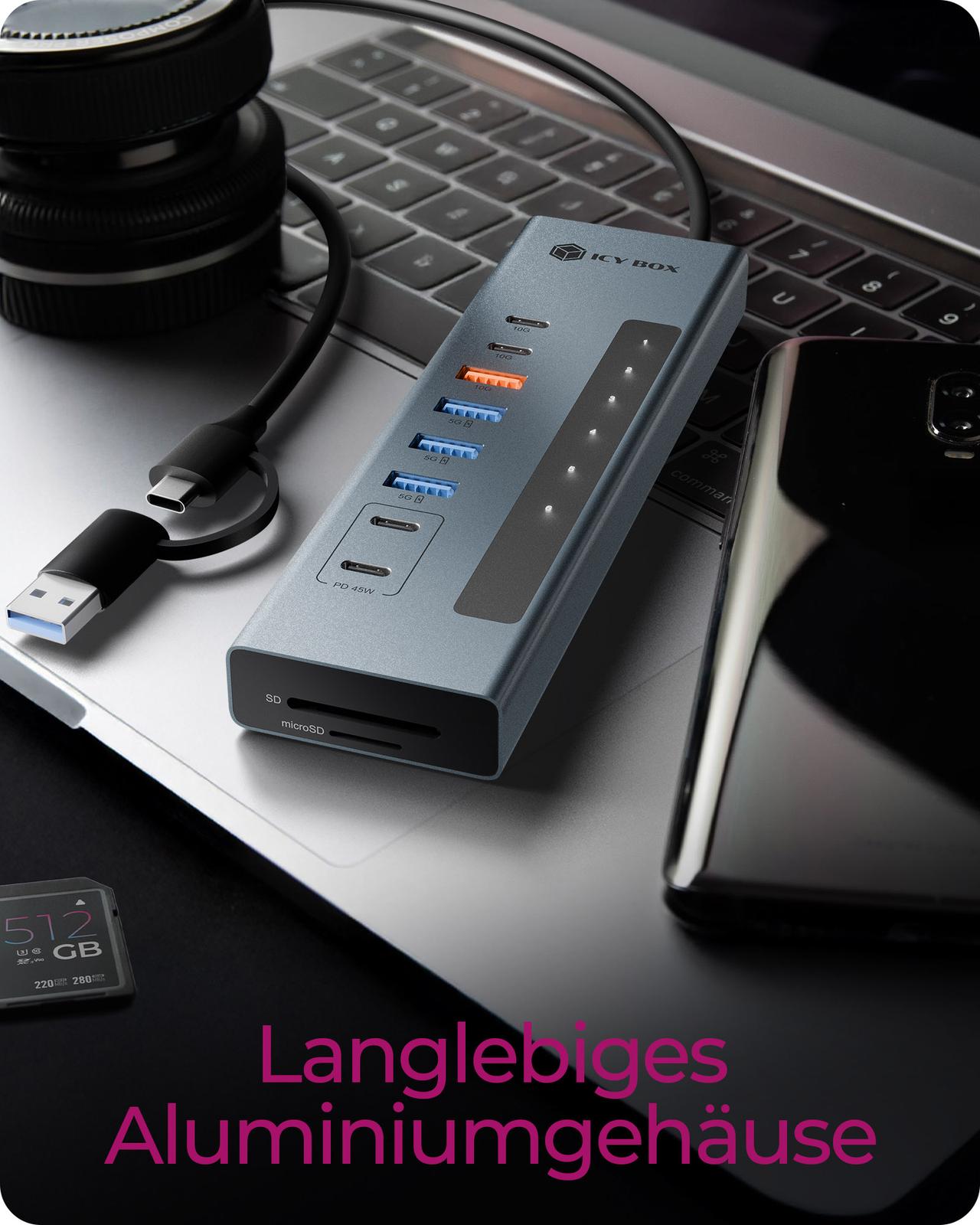 Hub 11-in-1 Hub IcyBox USB 3.2 mit Type-C & Kartenleser