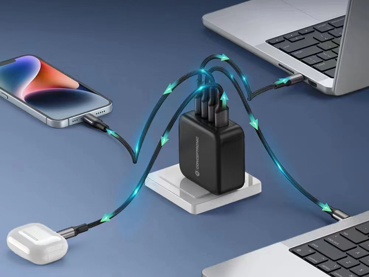 CONCEPTRONIC Ladegerät 4Port GaN 3xUSB-C/1xA100WPD3.0/PPS sw