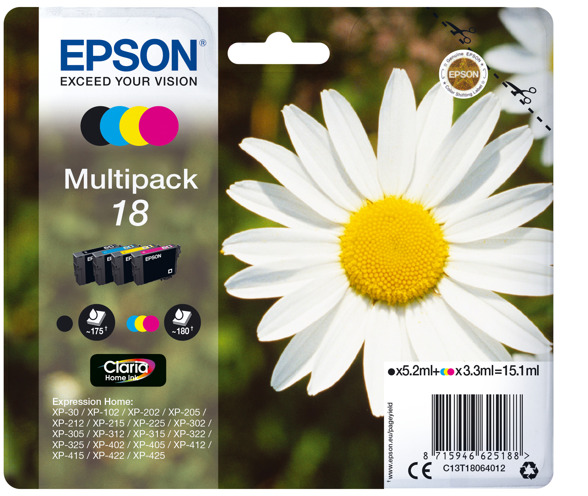 EPSON 18 / T1806 (Gänseblümchen) schwarz, cyan, magenta, gelb Druckerpatronen, 4er-Set