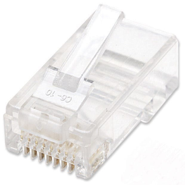 INTELLINET Cat6 RJ45 Modularstecker UTP 2-Punkt-Aderkontaktierung fuer Litzendraht 100 Stecker pro Becher Standard 8P8C Design