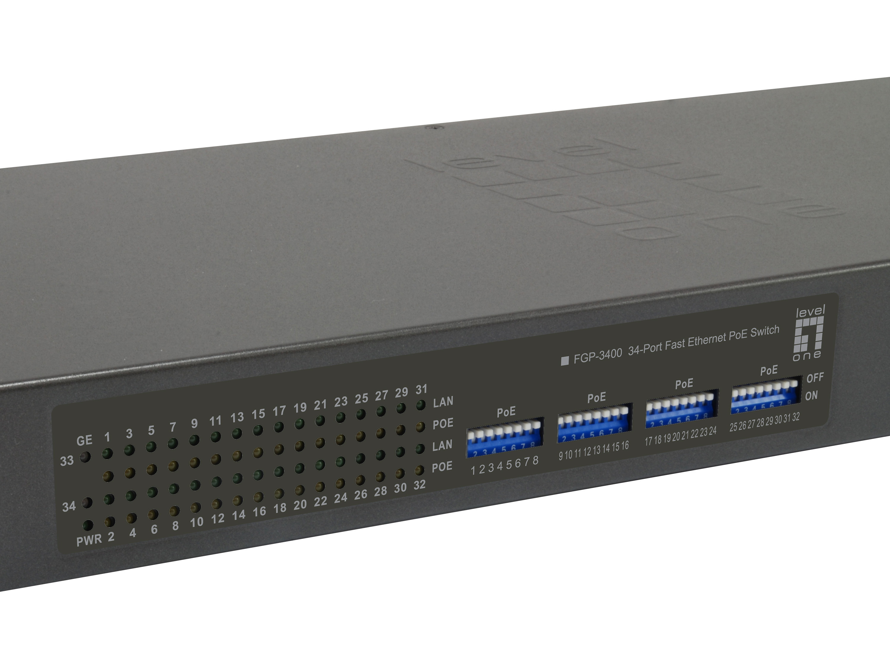 LevelOne PoE+Switch 32xFE PoE/2xGE 250W 19 unmanaged Metall