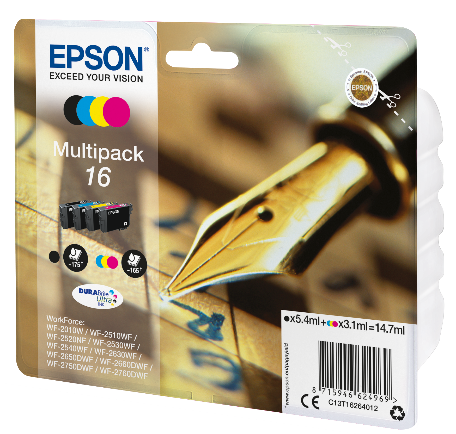 EPSON 16 / T1626 (Füller) schwarz, cyan, magenta, gelb Druckerpatronen, 4er-Set