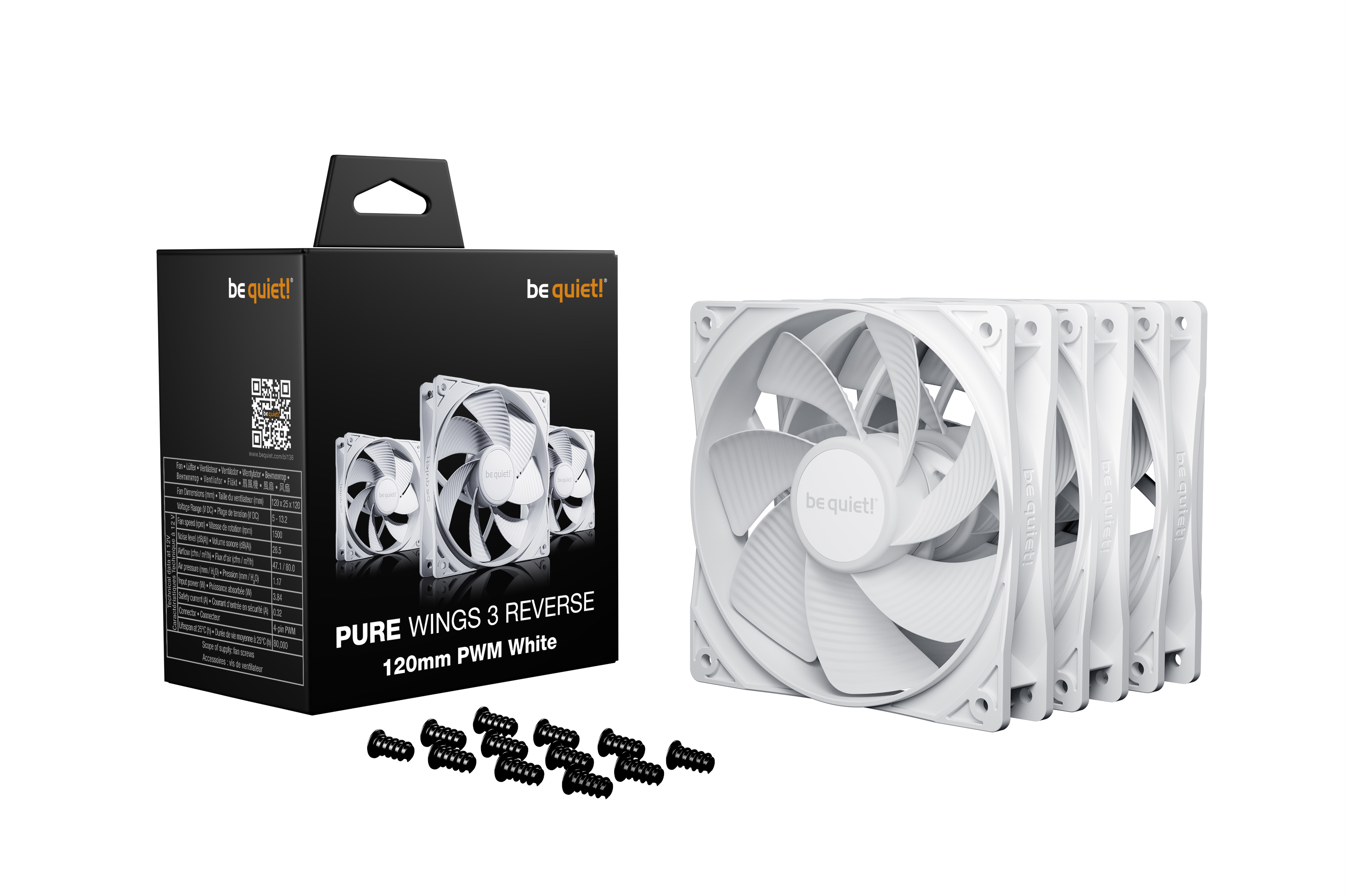Pure Wings 3 120mm PWM Reverse White 3-Pack, Gehäuselüfter