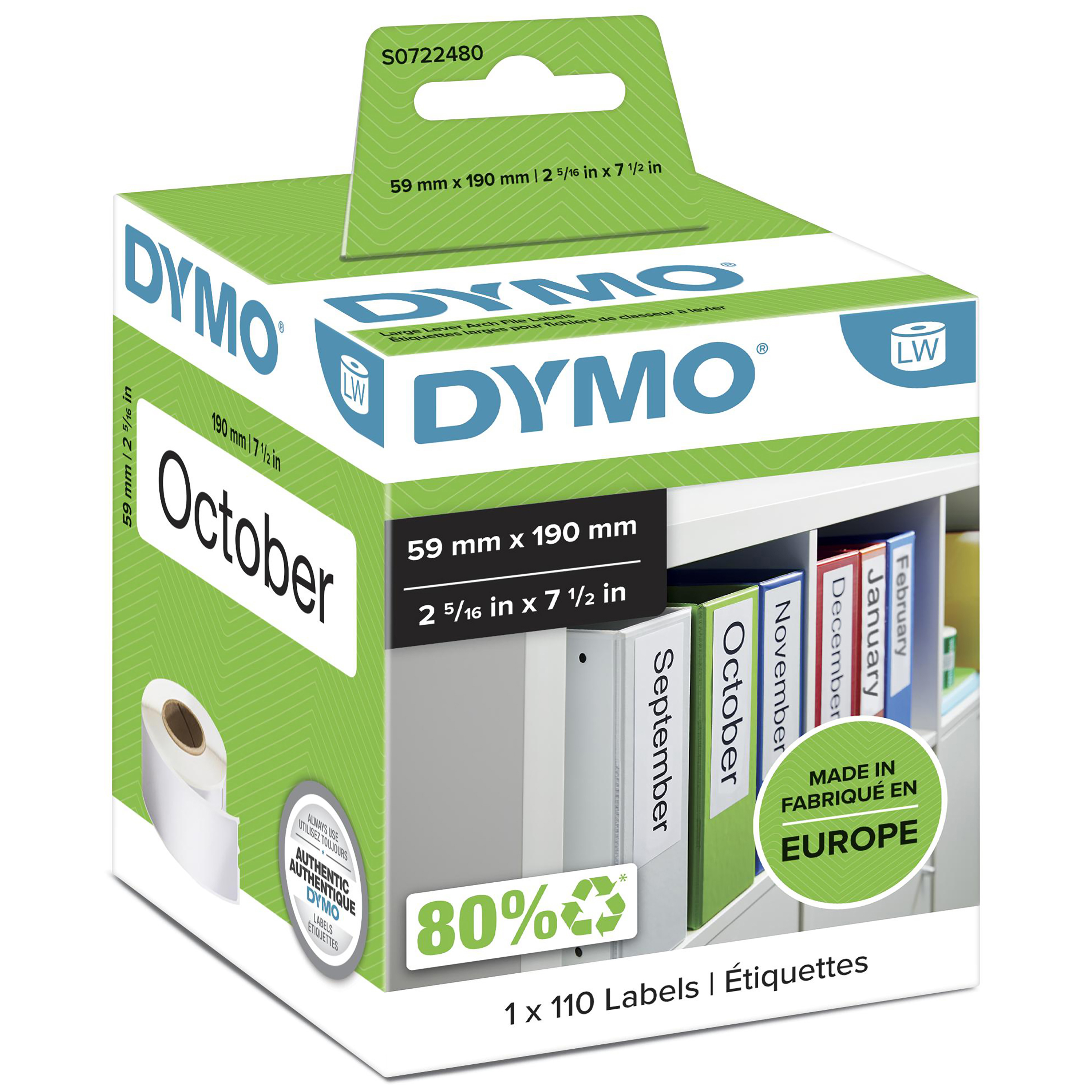 DYMO Etikettenrolle für Etikettendrucker S0722480 weiß, 59,0 x 190,0 mm, 1 x 110 Etiketten