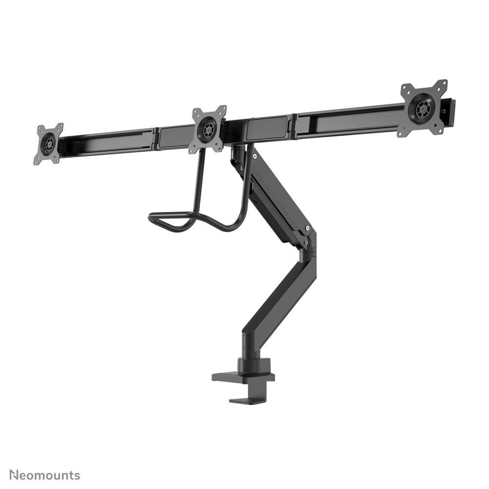 NEOMOUNTS Monitor Triple-Deskmount with crossbar 17-24inch Full Motion Gasspring Tilt Rotate Swivel Grommet/Clamp black