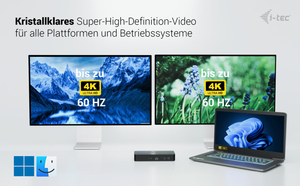 I-TEC Universal Intelligent Dual Display DS 2xHDMI 2xDP 1xGLAN 2xUSB-C Gen2 3xUSB-A Gen2 2xUSB-A Gen1 1xAudio/Mic PD100W KL