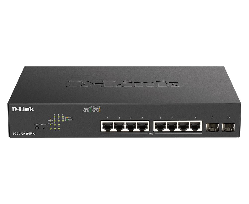 Switch 280mm D-Link DGS-1100-10MPV2 2*SFP/ 8*GE PoE+