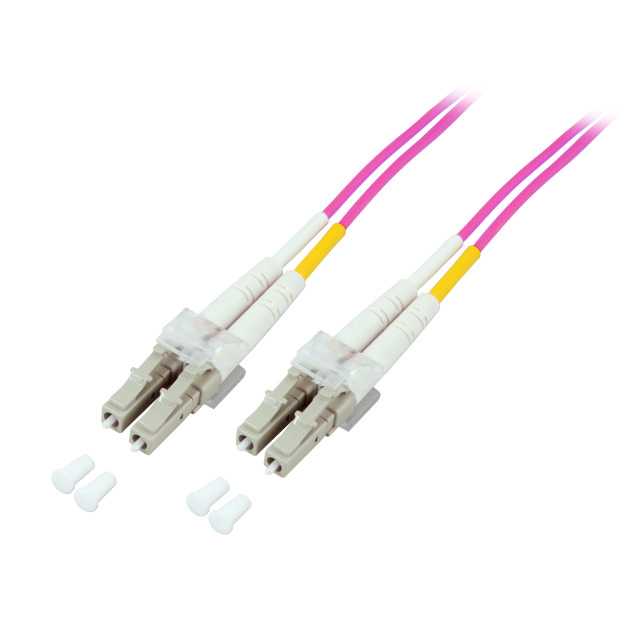 EFB LWL Kabel Duplex Jumper LC-LC 50/125 OM4 15 Meter LSZH Halogenfrei erika violett 2.0mm geprueft mit Messprotokoll