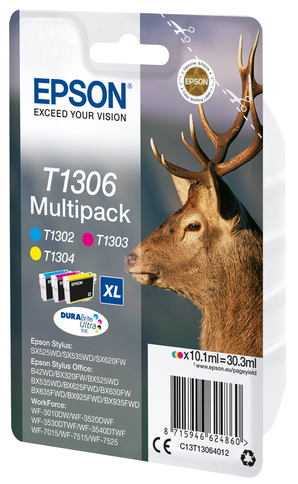 EPSON T1306XL (Hirsch) cyan, magenta, gelb Druckerpatronen, 3er-Set