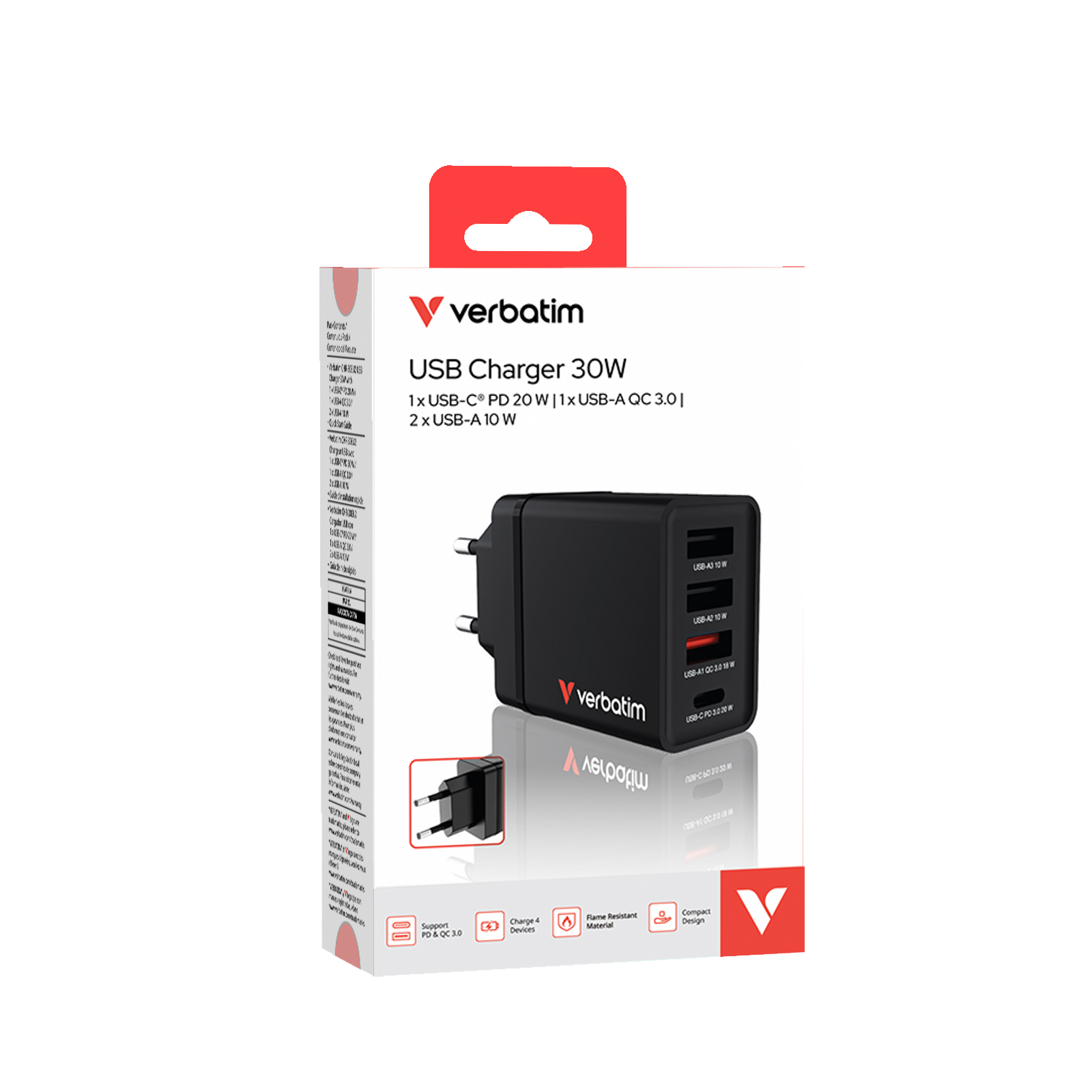Verbatim CHR-30EU2 USB Charger 30W with 2 x USB-A 10W Black