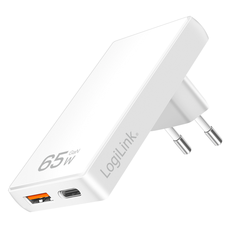 Logilink USB Steckdosenadapter 1xUSB-A, 1xUSB-C, 65W weiß