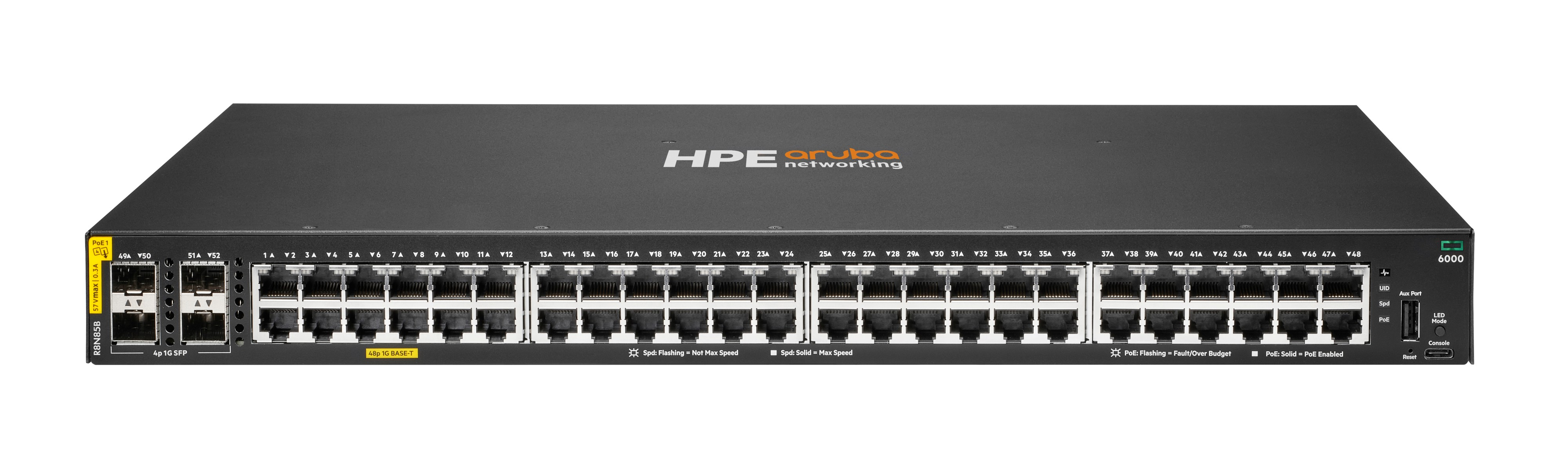 HPE Aruba Networking CX 6000 48p 10M/100M/1G Class4 PoE 4p SFP 1G 370W Switch EU en