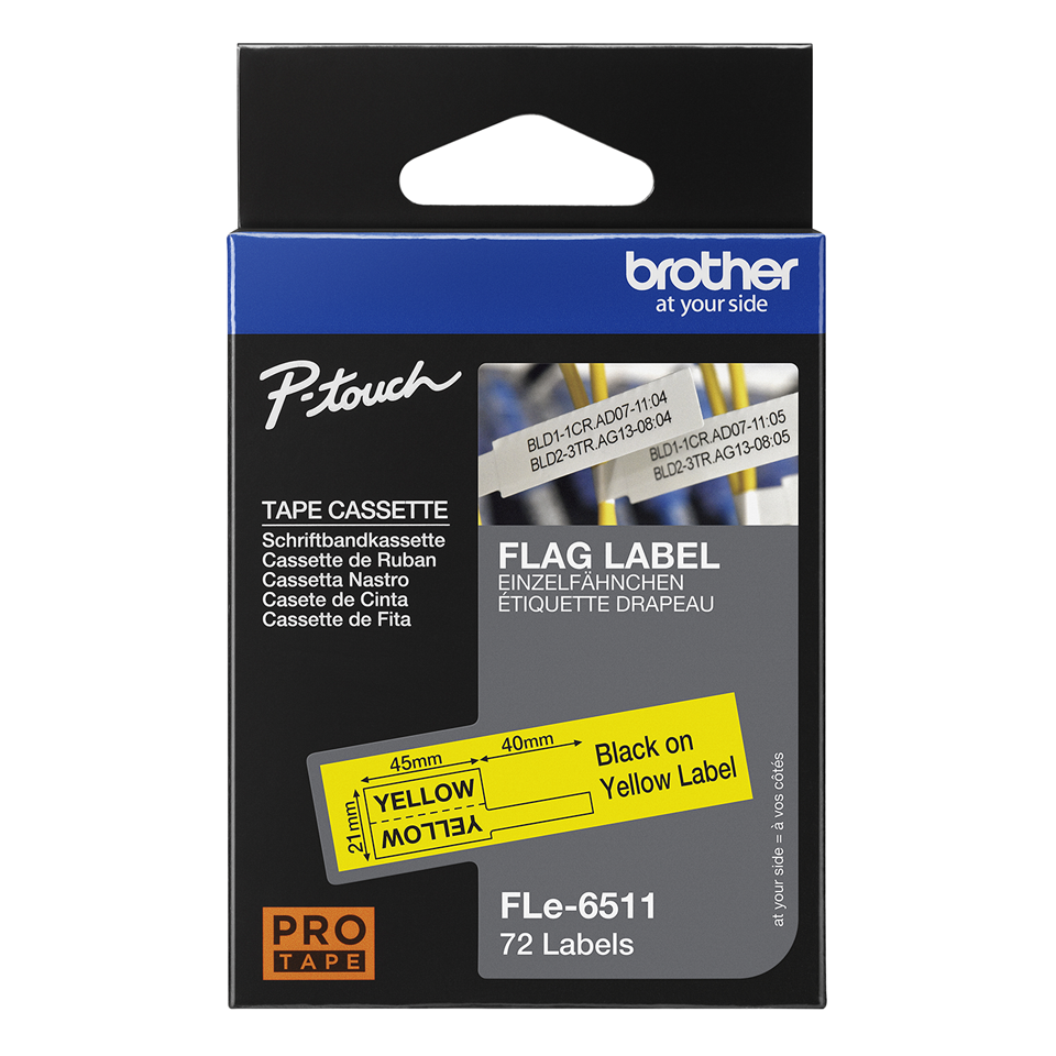 brother Einzeletiketten-Schriftband FLe Fle-6511 FLE6511, 45 x 21 mm, schwarz auf gelb, 1 St.