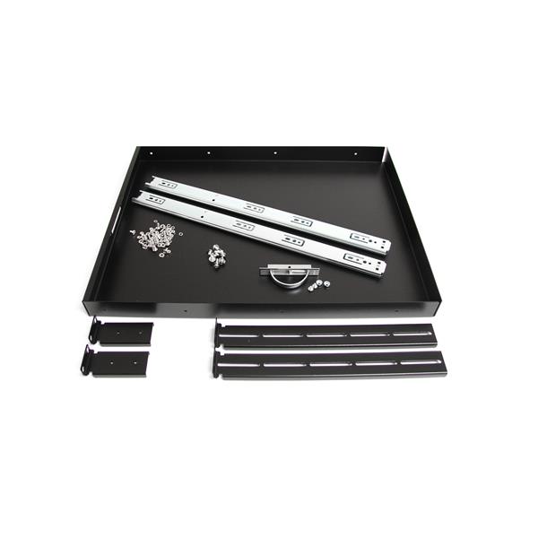 STARTECH.COM Ausziehbarer Fachboden für 19 Zoll Serverschrank - 55cm Sliding Rack Shelf belastbar bis 25 Kg - Stahlblech Schwarz
